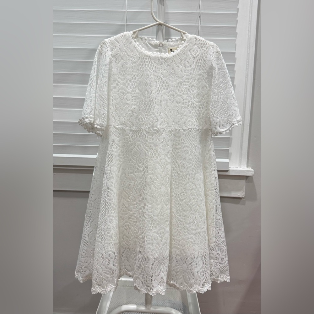 Kids Elegant White Lace Dress 4/5